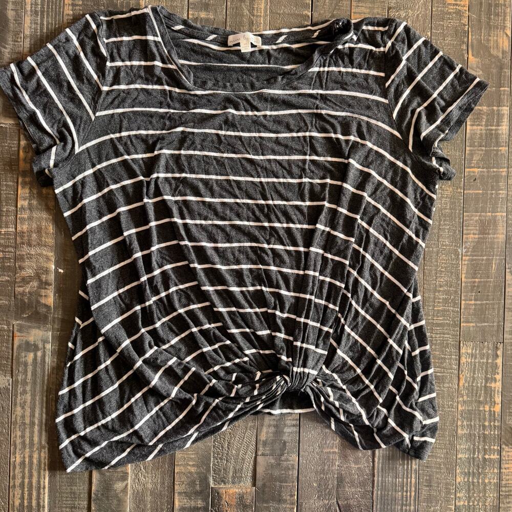 Nine Britton Gray Striped Twist Knot Tee Size 1X